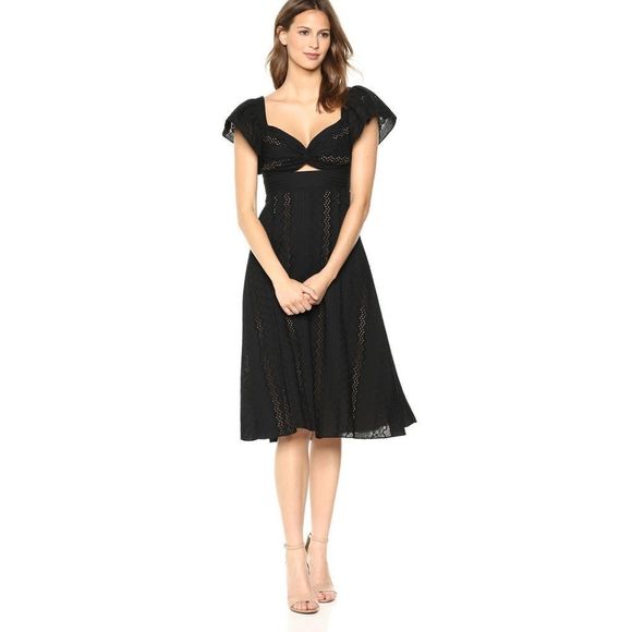 BCBGMaxAzria Dresses & Skirts - 🆕️ BCBGMAXAZRIA Eyelet Scallop Embroidered Cutout Fit Flare Midi Dress in Black